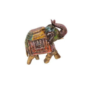 Niryat business 7"L x 3"W x 6"H inch handmade colorful wooden elephant figurine in a walking posture, detailed carvings, symbol of luck and prosperity for home & office decor.