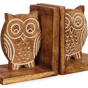 Niryat buisness 11"L X 4" W X 6" H Hand-carved Mango Wood Shelf Bookends Owl Design made with mango wood for bookshelf tabletop