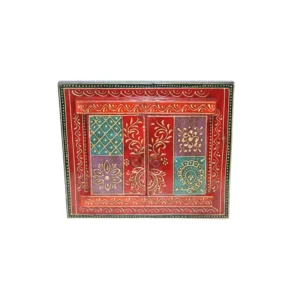 Niryat business 11"L x 9"W inch 100% handcrafted wooden photo frame with window design, red with delicate gold, green, and blue accents, perfect for home decor and gift giving.