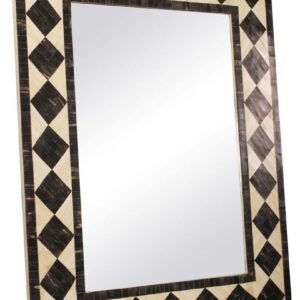 Niryat Business 32” Rectangular Wall-Mirror with Mango-Wood, Horn & Natural-Bone Frame - Black & White - Home Decor - Buy in Bulk Wholesale