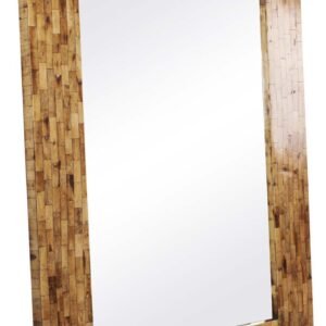 Niryat Business 32” Rectangular Wall-Mirror with Mango-Wood & Natural-Bone Frame - Light-Brown with Brick Pattern - Home Decor - Buy in Bulk Wholesale