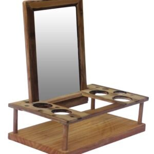 Niryat Business Hand-Crafted Bamboo Make-Up Stand with Mirror & Holders – 8.5” Unique Home Essentials / Gifts for Woman from India Buy in Bulk Wholesale