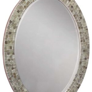 Niryat Business Wholesale Oval Shaped Wall Mounted Mirror in Bulk - Handmade Decorative Oval Shaped Silver Color Wall Mirror with Acrylic Mosaic Work in MDF (Compressed Wood) - Home & Wall Decor Mirrors from India