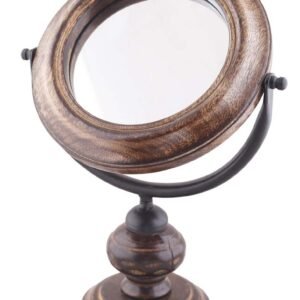 Niryat Business Wholesale Round Table Mirror with Wood Stand - Bulk Buy 13.2β Mirror with Handmade Antique-Look Wooden Stand - Home & Table Decor Mirrors from India