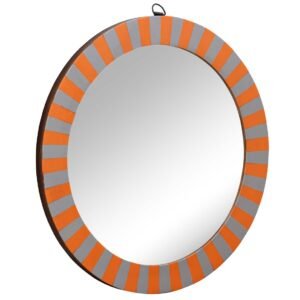 Niryat Business Wholesale 14.4” Round Wall Mounted Mirror in Bulk - Handmade Orange and Grey Striped Pattern - Resin /Acrylic & MDF Wall Mirror - Gallery Solutions & Home Decor Accessories