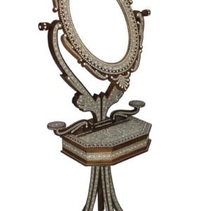 Niryat Business Bulk Wholesale 61” Handmade Wooden Standing Mirror with a Storage Box – Supported on a Quad Stand – Decorated with Floral Motifs in Inlay Art – Royal & Rich Home Décor