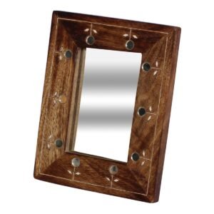 Niryat Business Wholesale Rectangular 7.6” Table Mirror in Bulk - Handmade Antique-Look Wooden Frame with a Removable Mirror & Mirror Work on the Borders - Home & Table Decor Mirrors from India