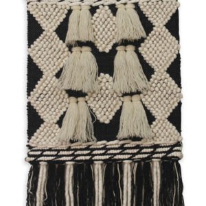 Niryat Business Textured black & white wall hanging with Tassels / Monochrome Wall Hanging with Tassels