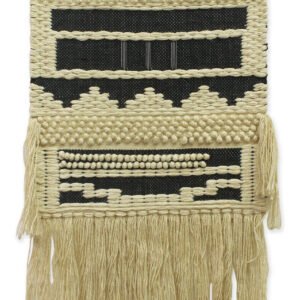 Niryat Business Hand Woven Bohemian Inspired Modern Jute Wall Hanging Art , Large Tassels, Beige & Black