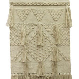 Niryat Business Handwoven Cream Jute Wall Hanging with Textured Design and Tassels for Elegant Home Décor