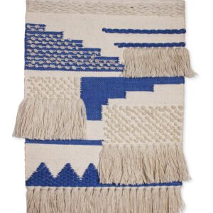 Niryat Business Boho Culture Inspired Hand Woven Creame and Blue Wall Hanging Home Décor