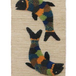 Niryat Business Multicolored Textured Handwoven Fish Design Jute Wall Hanging decor with Tassels for Home Decor