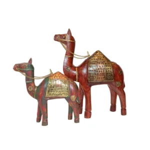 Niryat business 6"L x 2.5"W x 10"H inch handmade wooden camel decor set, painted in golden & brown, gives an ethnic touch to your space, ideal for home or office.