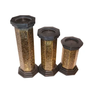 Niryat buisness  5.5"L x 5.5"W x 15"H inch handmade black & gold candle holders, wooden set of 3 for pillar candles, timeless addition to dining tables or mantels.