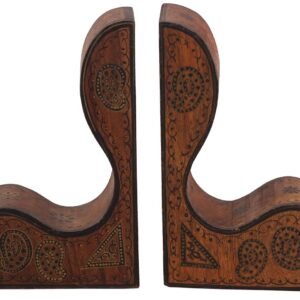 Niryat buisness 10” Bookends in Mango-Wood with Hand-Painted Paisley & Floral Motifs - Abstract Curvy Shape - Orange Black - Book Accessories - Buy in Bulk Wholesale