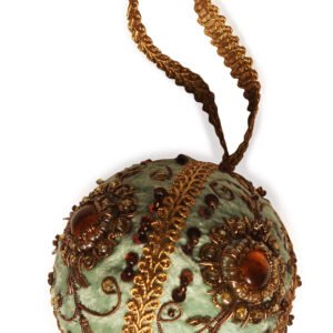 Niryat Business 3.5"x 3.5" Emerald Green Zari Thread Christmas Ball