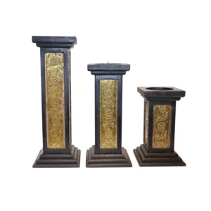 Niryat buisness 5.5"L x 5.5"W x 15"H inch handmade candle holders, black and gold wooden set of 3, versatile design for pillar candles in modern or classic home decor.