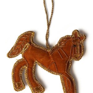 Niryat Business 4"x 4" Earthy Zari Thread Horse Ornament