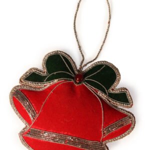 Niryat Business 3.5"x 4.5" Classic Red Velvet Zari thread Christmas Bell