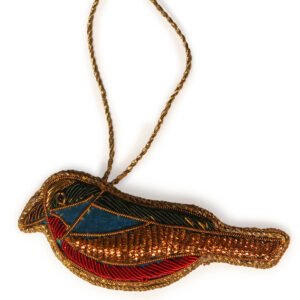 Niryat Business 1.5"x 4" blue & Gold Zari Thread Bird Ornament