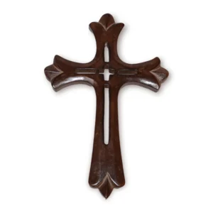 Niryat business 8"L x 0.8"W x 11.5"H inch handmade wooden Jesus Christ wall cross, dark brown religious symbol with carved cross center, a reminder of faith and beliefs in every space.