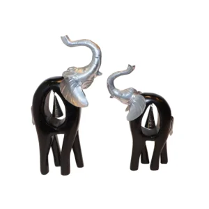 ArtistryBazaar 8"L x 3"W x 14"H inch handmade wooden & metal elephant figurine set, showcases for your home, made with care by local artisans, a perfect gift for home decor enthusiasts.