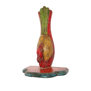 Niryat buisness  10"L x 6.5"W x 15"H inch handcrafted wooden wall art, beautiful red, green & gold design with detailed carvings, made by local artisans with care and creativity!