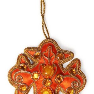 Niryat Business 4"x 3" Sparkling Zari Thread Orange Cross