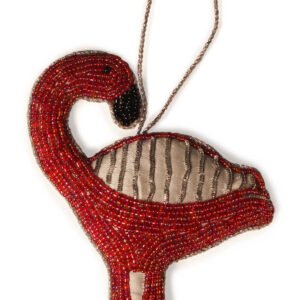 Niryat Business 5"x 3" Crimson Zari Thread Crane Ornament