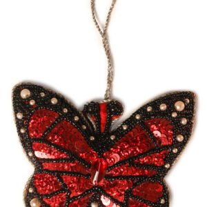 Niryat Business 3.5"x 4" Regal Red and Black Zari Thread Butterfly Ornament