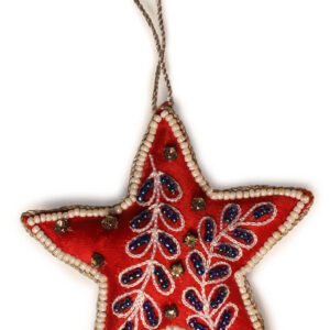 Niryat Business 3"x 3" Sparkling Zari Thread Red Star Ornament