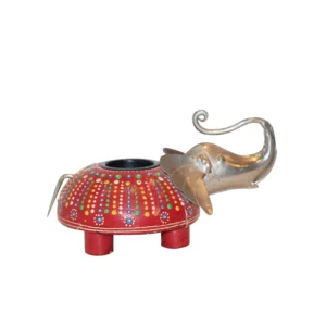 Niryat buisness 7"L x 4.8"W x 3.5"H inch handmade elephant candle holder, compact red wooden design with metal elephant details, space-saving decor item, add glow anywhere.
