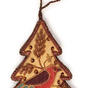 Niryat Business 4.2"2.2" Red Zari Thread Bird & Golden Christmas Tree