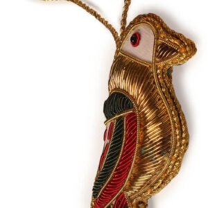 Niryat Business 4"x1.5" Red and Green Festive Finch Zari Thread Gift Ornament