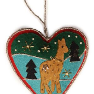 Niryat Business  4" x 4" Woodland Heart Zari Thread Xmas Ornament