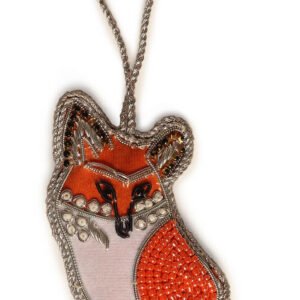 Niryat Business 1.5" x 4" Orange coloured Fox themed Zari thread handstiched décor.