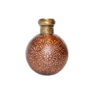 Niryat buisness 5.5"L x 5.5"W x 8"H inch 100% handmade iron flower pot, a golden-brown sphere of art, polished neck, hand-etched details, suitable for home decor.