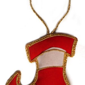 Niryat Business 3" X 3" Red & White Christmas Stocking with Zari Thread