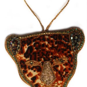Niryat Business 3.5" X 4" Luxurious Leopard Zari Thread Ornament Handcrafted from Zari threads, cotton and Sequins for details.