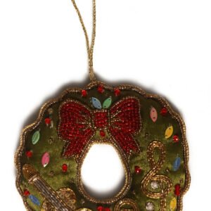 Niryat Business  4.1" x 4.1" Handmade Green music themed Doughnut, made with Zari, Sequince and cotton.