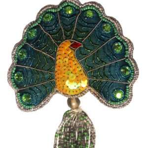 Niryat Business  8"x4" HandStiched Zari Thread Peacock Xmas Décor