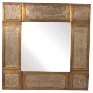 Niryat Business 24” Square Wall-Mirror with Brass & MDF Frame -Golden with Antique-Silver Color -Home Décor-Buy in Bulk Wholesale