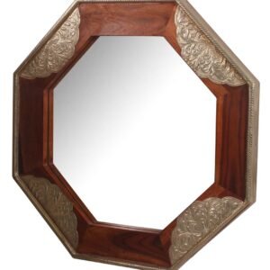 Niryat Business 26” Octagonal Mirror with Mango-Wood & Brass Frame - Black Golden - Home Decor - Buy in Bulk Wholesale