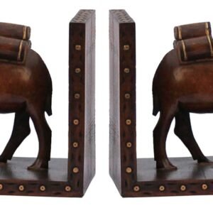 Niryat buisness Bulk Wholesale Handcrafted 10.3” Kadam Wood Bookend in Camel Shape Enhanced with Brass Inlay work– Antique-Look Décor from India