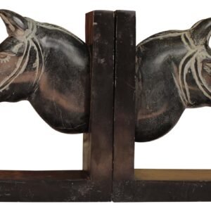 Bulk Wholesale Set of 2 Horse Design Bookends in Gray & Black Color – Hand-Carved in Black Palewa Stone – Bookshelf Accessories
