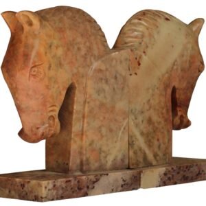 Bulk Wholesale Set of 2 Horse Design Bookends in Shades of Beige and Pink – Hand-Carved in Sandstone – Bookshelf Accessories