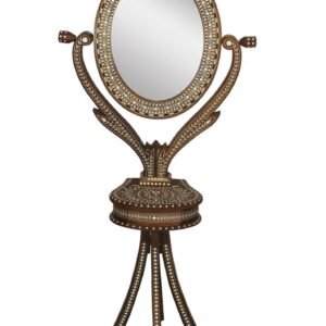 Niryat Business Bulk Wholesale 59” Handmade Wooden Standing Mirror with a Storage Box – Supported on a Quad Stand – Decorated with Floral Motifs in Inlay Art – Royal & Rich Home Décor