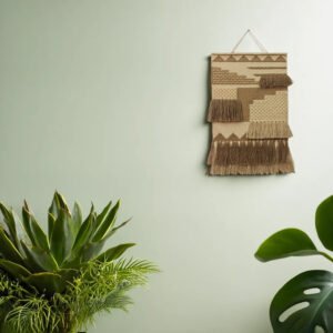 Niryat Business Boho Culture Inspired Hand Woven Cream and brown Jute Wall Hanging for Home Décor
