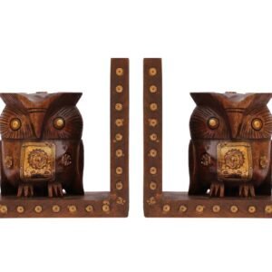 Niryat buisness Bulk Wholesale Handmade 12” Kadam Wood Bookend with Owls Carved & Enhanced with Brass Inlay Work – Antique-Look Décor from India