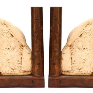 Niryat buisness Bulk Wholesale Handmade 13” Eucalyptus Wood Bookend with Horses Carved in Off-White & Enhanced with Papier Mache Art – Antique-Look Décor from India